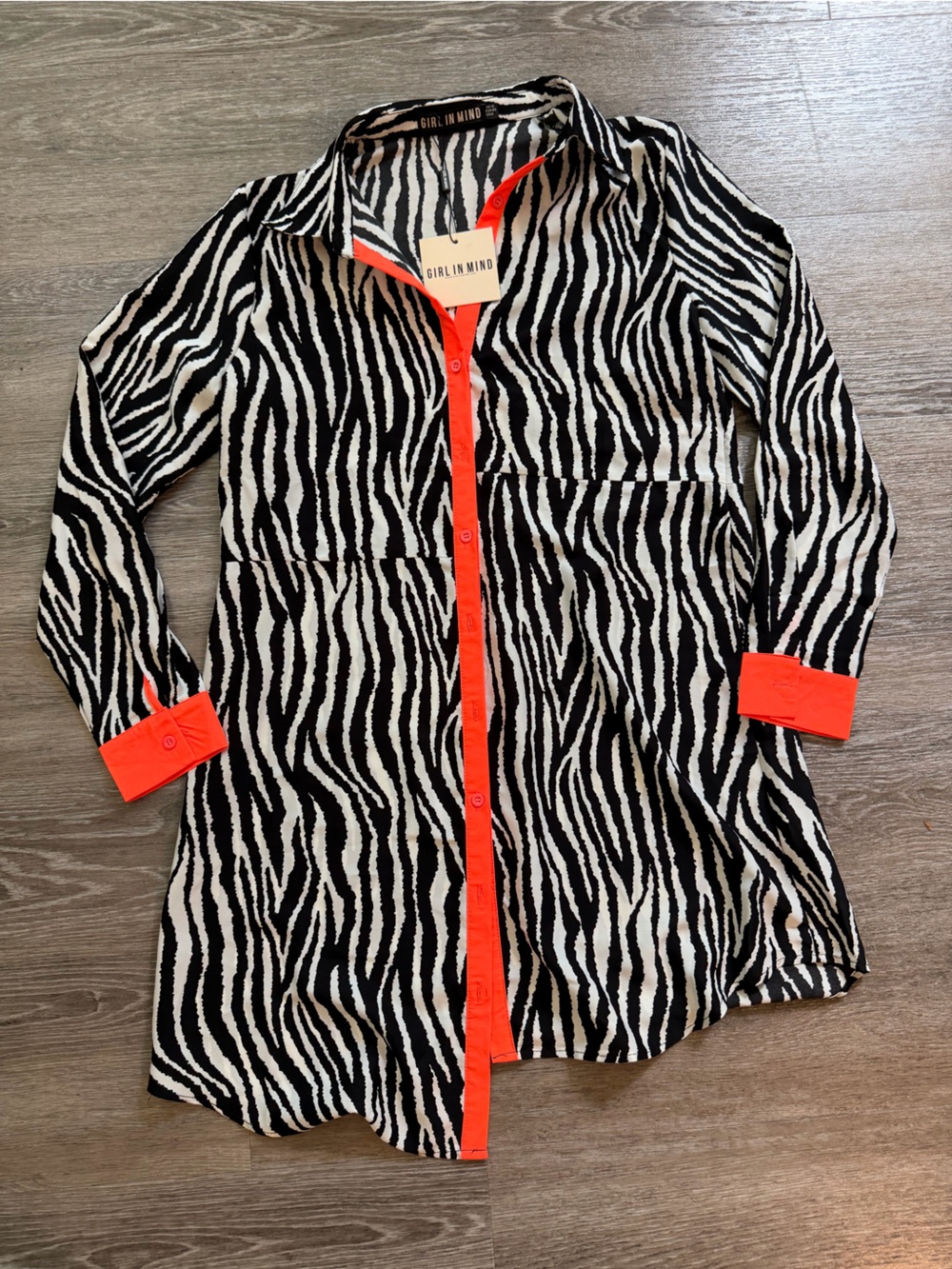 NWT Girl in Mind Black & White Zebra Midi Dress with Orange Trim Sz UK 12